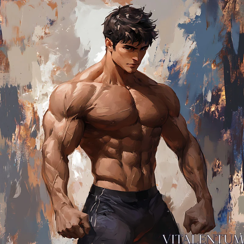 Strong Muscular Man in Digital Art AI Image