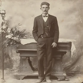 Antique Portrait of Man in Old-fashioned Attire