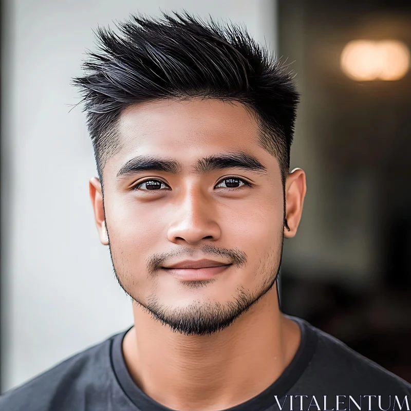 Smiling Young Man with Short Hair and Beard - Portrait AI Image