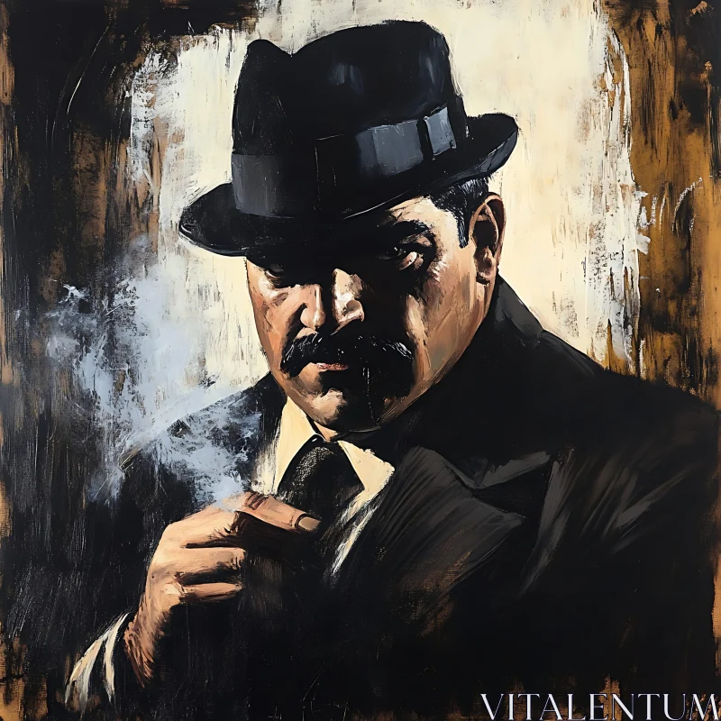 AI ART Detective with Smoke and Cigar Portrait