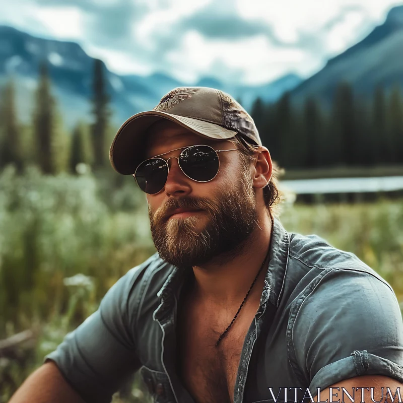 Man Relaxing in Nature with Sunglasses AI Image