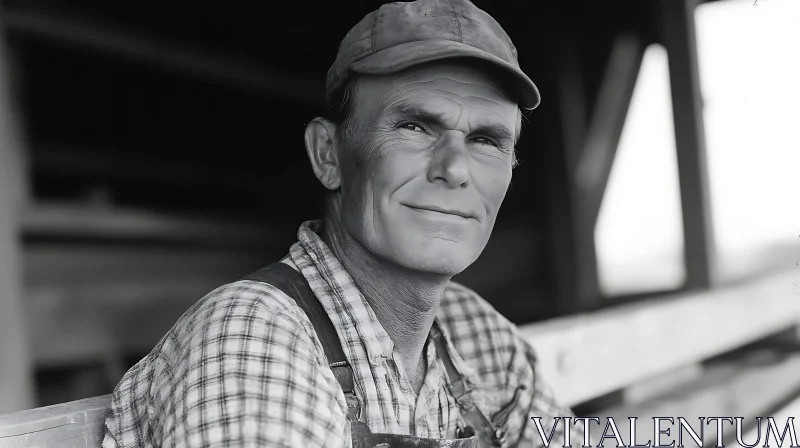 Reflective Rural Man in Monochrome AI Image