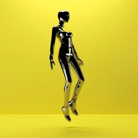 Futuristic Chrome Figure on Bright Yellow