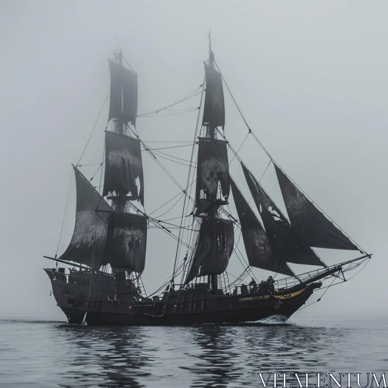 AI ART Dark Sailed Ship in Mysterious Fog