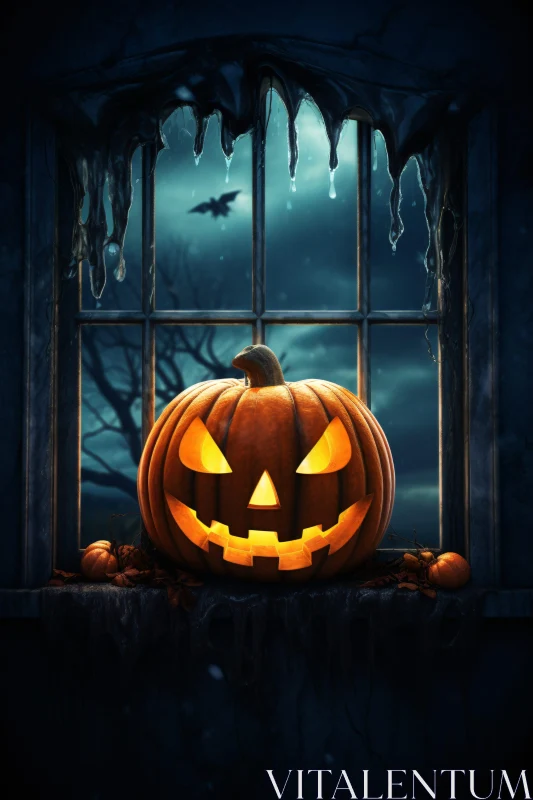 AI ART Spooky Pumpkin on Haunted Night