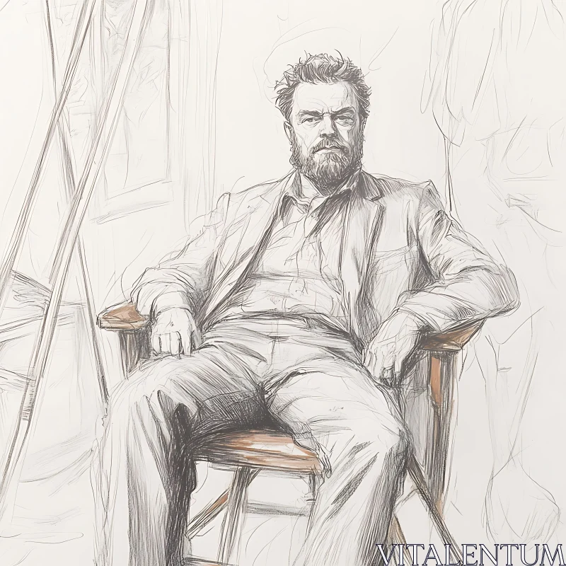 Striking Bearded Man Sketch AI Image