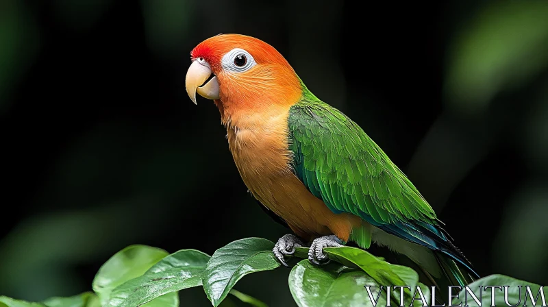 Vivid Tropical Parrot Perched on Leaves AI Image