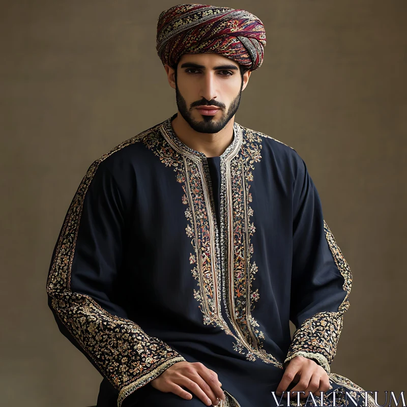 AI ART Traditional Man Portrait in Richly Embroidered Attire