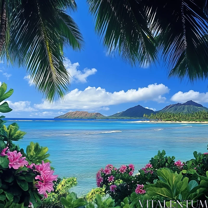 Serene Island Paradise with Lush Vegetation AI Image