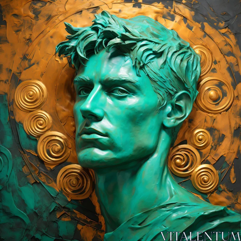 AI ART Golden Swirls with Turquoise Sculpted Art