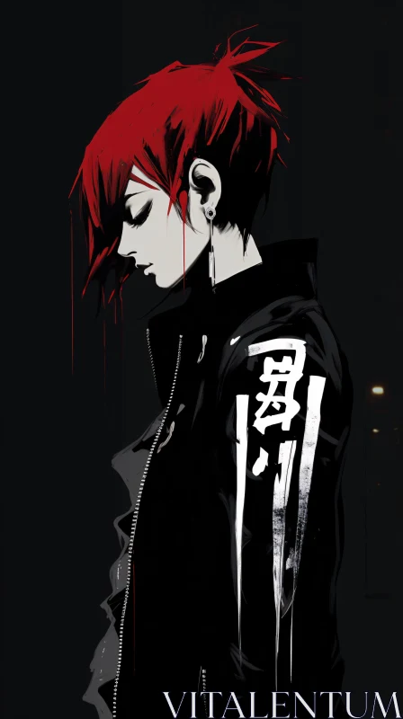 AI ART Anime Punk Style Profile with Red Hair