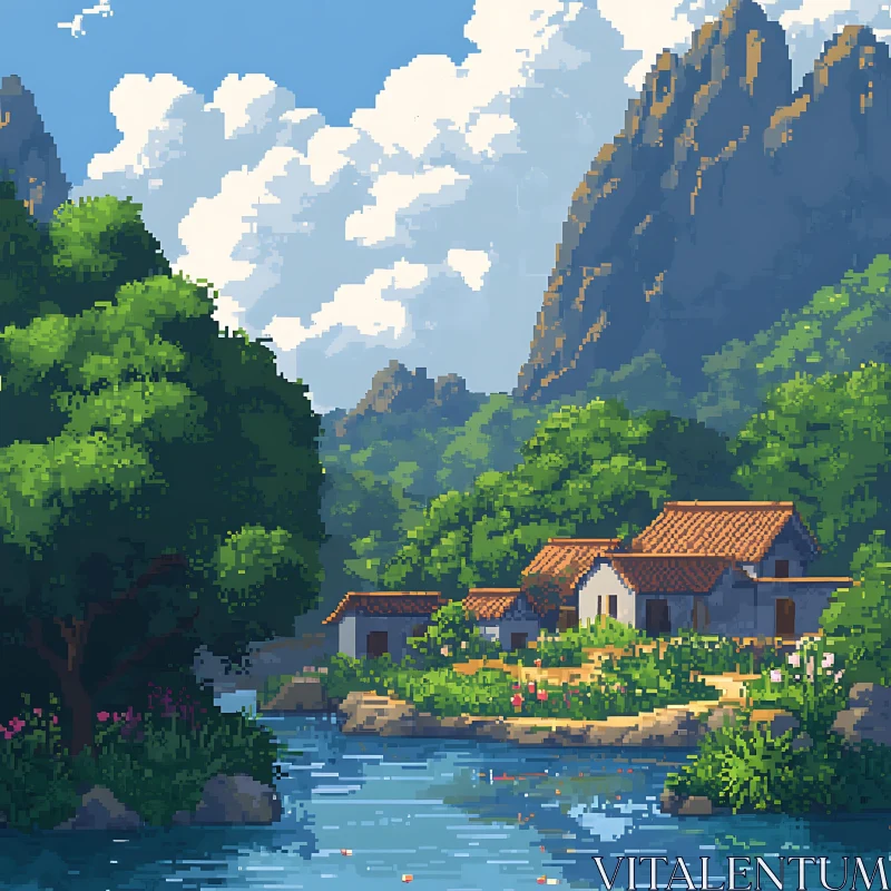 Tranquil Pixel Art Nature Scene AI Image