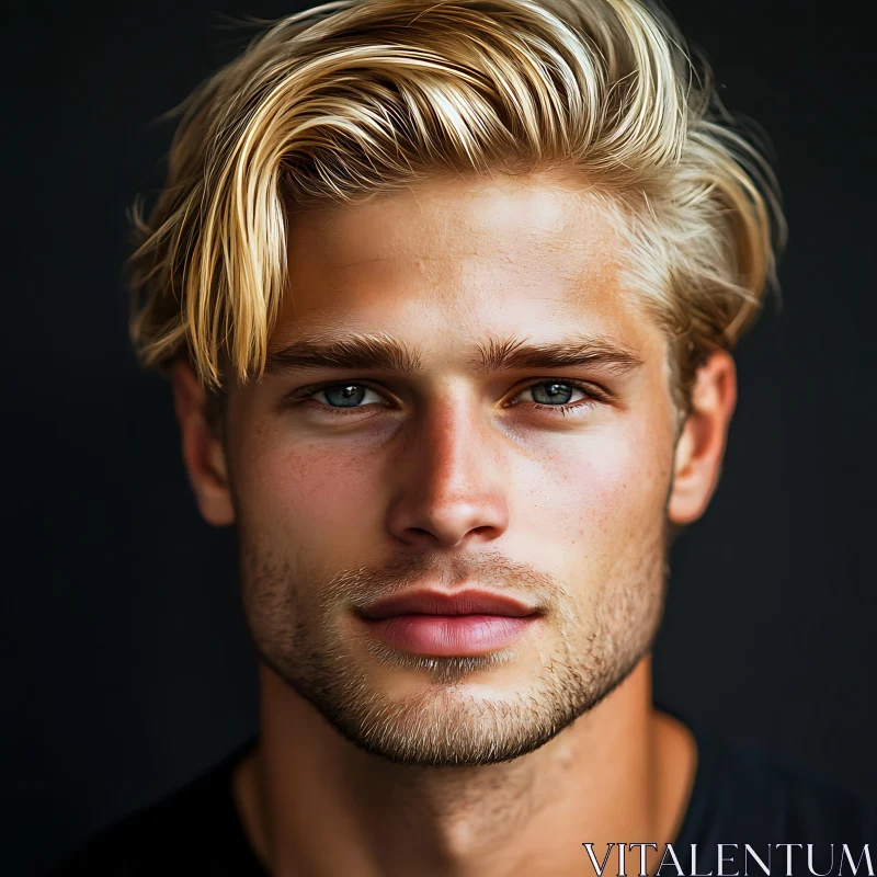 Blonde Man with Blue Eyes Portrait AI Image