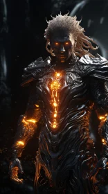 Glowing Cyborg in Darkness