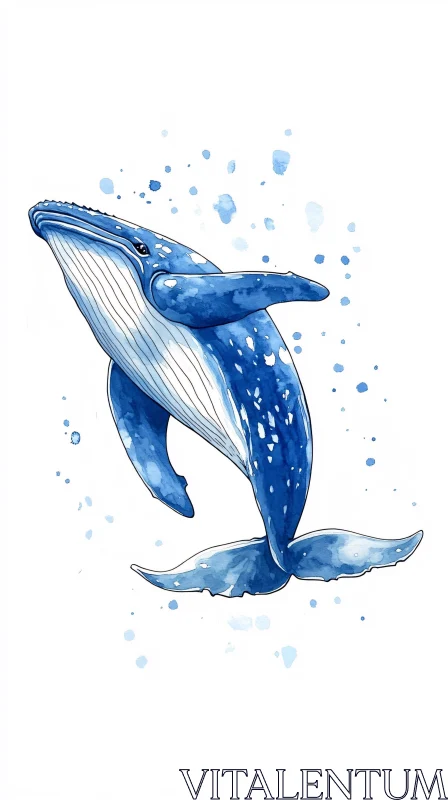 Blue Whale Watercolor Art AI Image