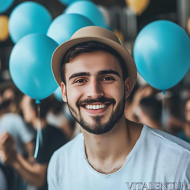 Happy Man With Blue Balloons AI Image