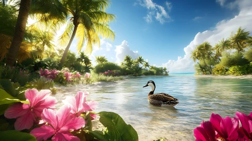 Tropical Beach with Duck