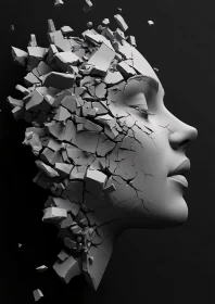 Abstract Art: Cracked Human Face Sculpture