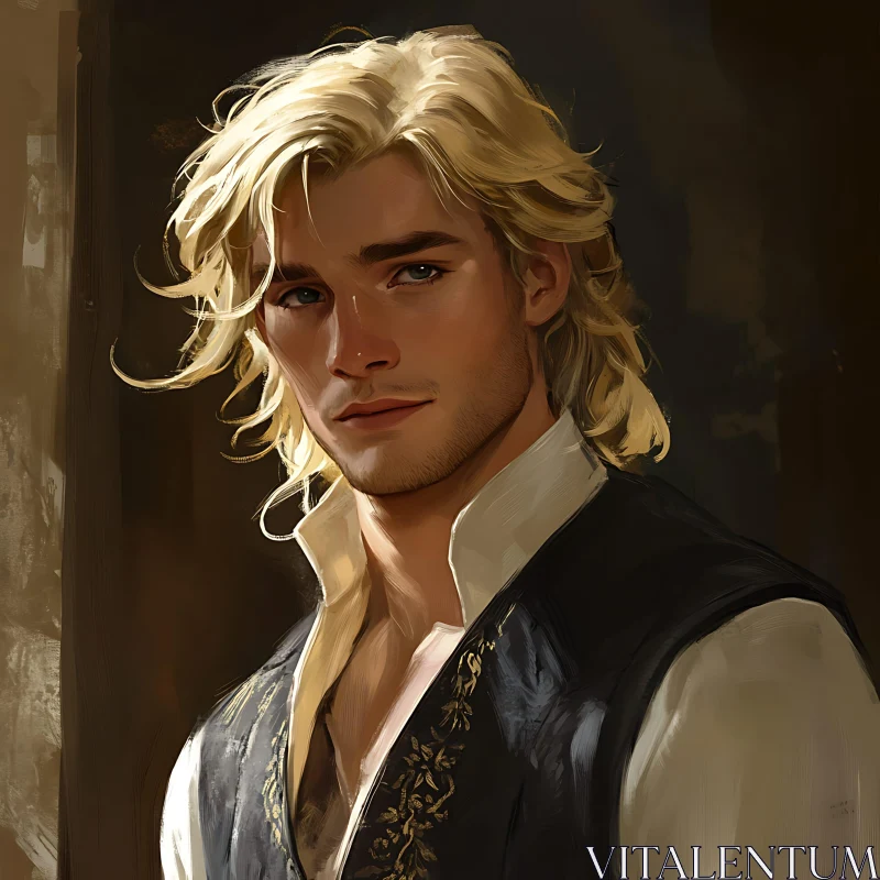 Blonde Young Man Medieval Portrait AI Image