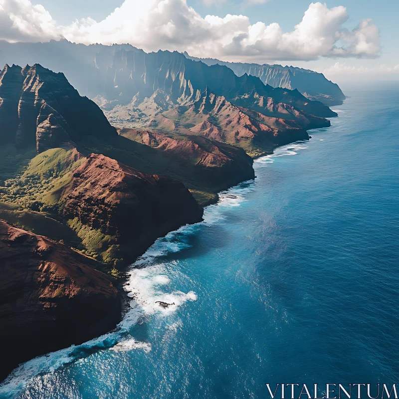 Aerial Coastal Landscape with Ocean and Mountains AI Image