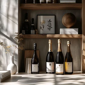 Stylishly Lit Wine Shelf Arrangement