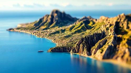 Lush Island Landscape with Coastal Mountains