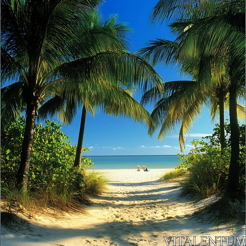 Tranquil Island Beach Under Clear Blue Sky AI Image