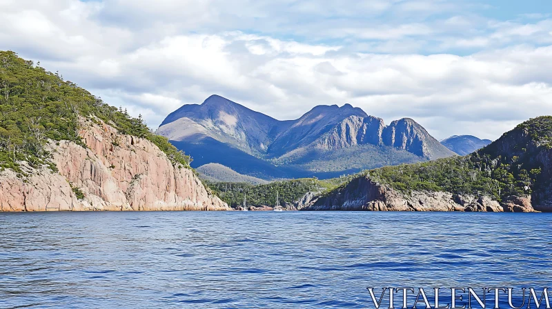 Mountainous Cliffs by Water's Edge AI Image