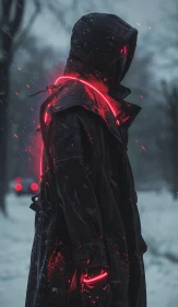 Cyberpunk Hooded Figure in Snow