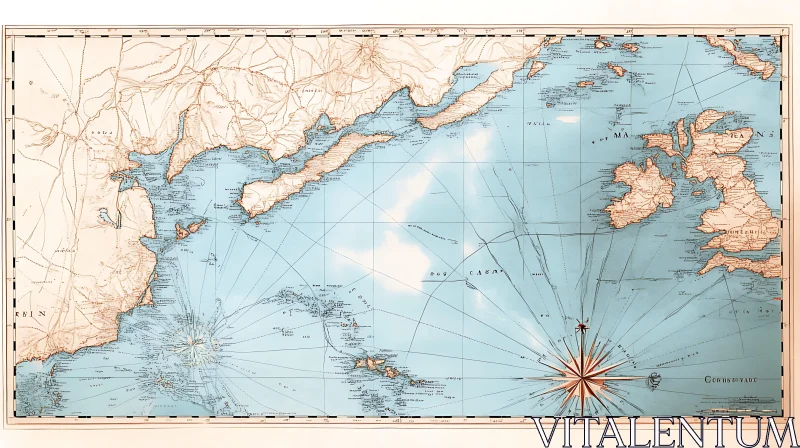 Vintage World Map with Compass Rose AI Image