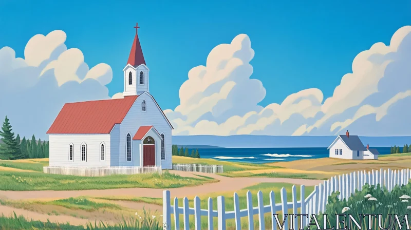 Serene Church by the Sea AI Image