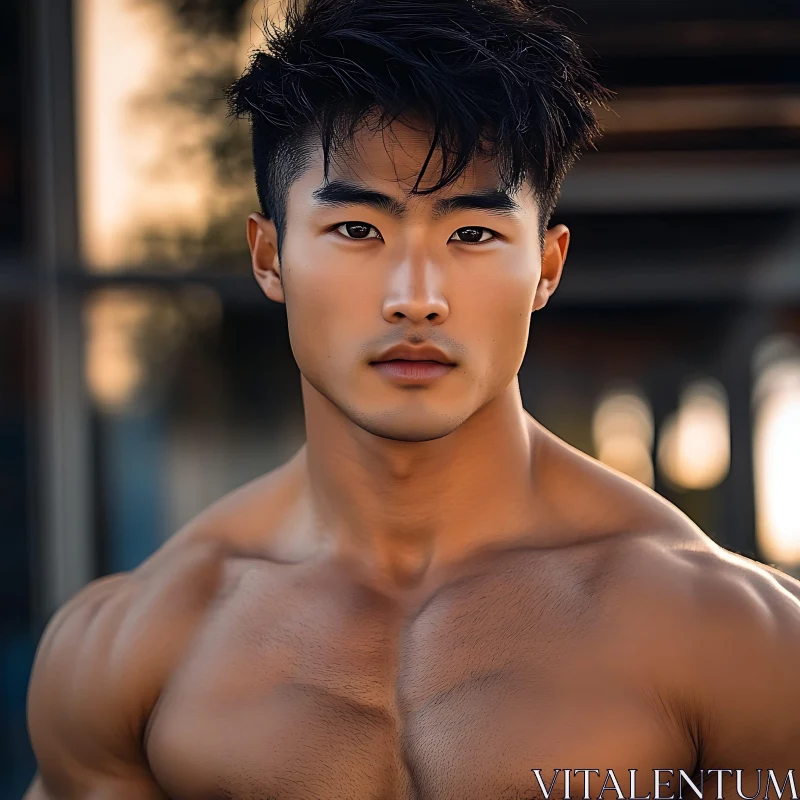 Man with Muscular Build and Serious Look AI Image