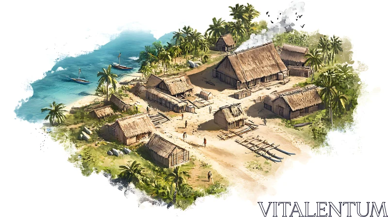 Coastal Tropical Village AI Image