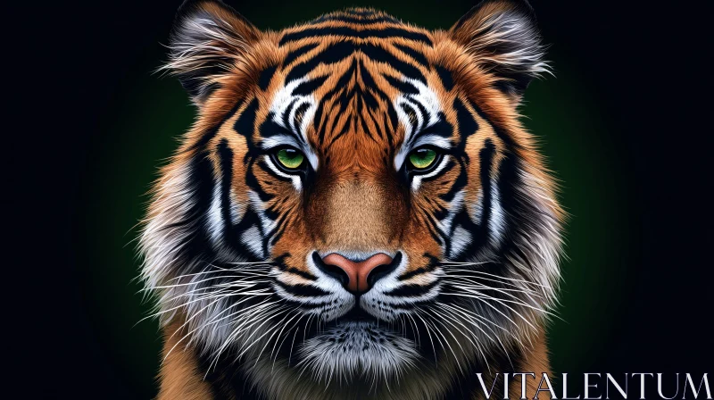 Tiger Portrait with Piercing Green Eyes AI Image