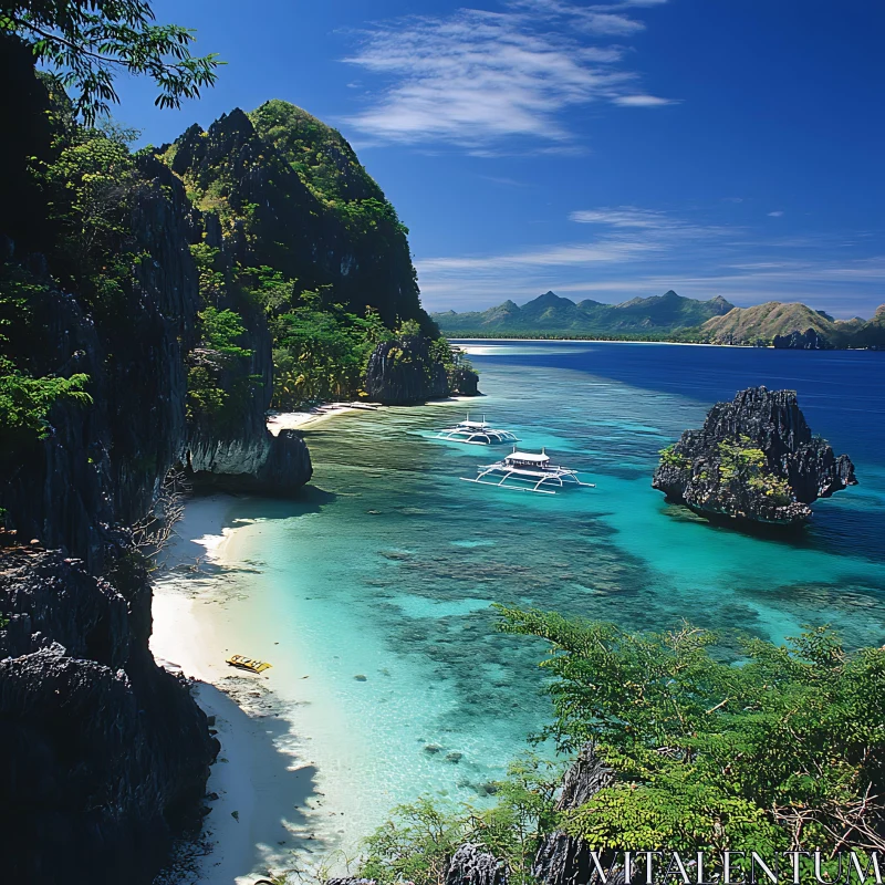 Idyllic Tropical Beach with Cliffs and Clear Waters AI Image