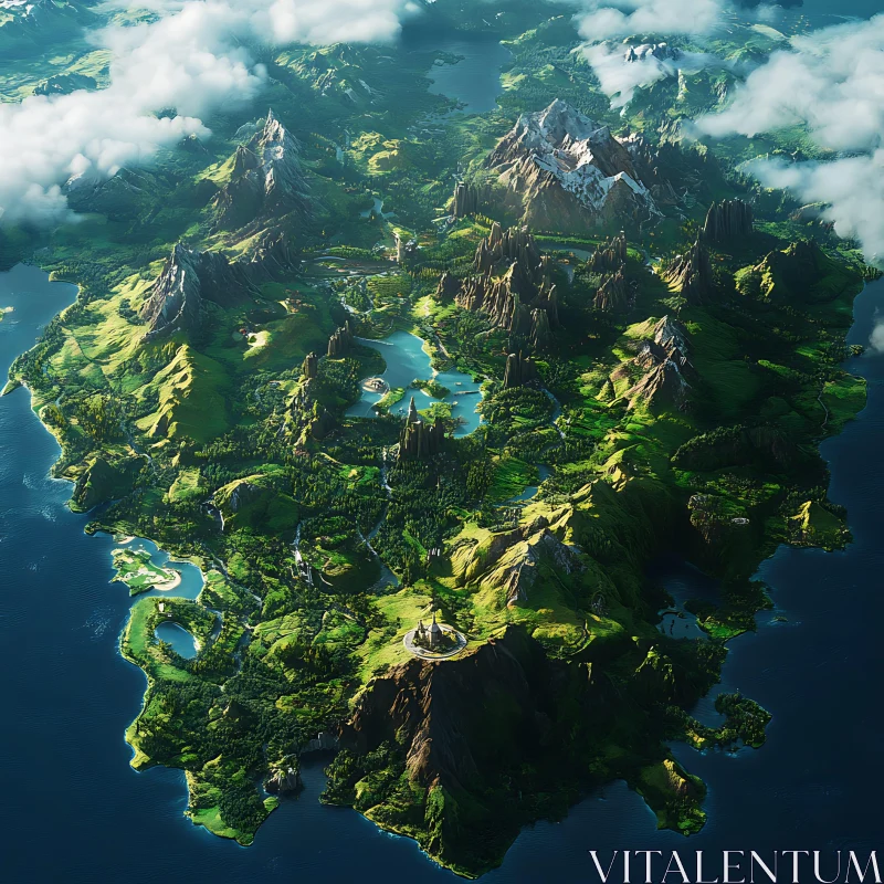 Astonishing Island Landscape with Mountains and Lakes AI Image