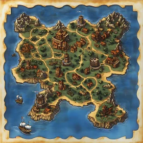 Artistic Medieval Island Map Illustration