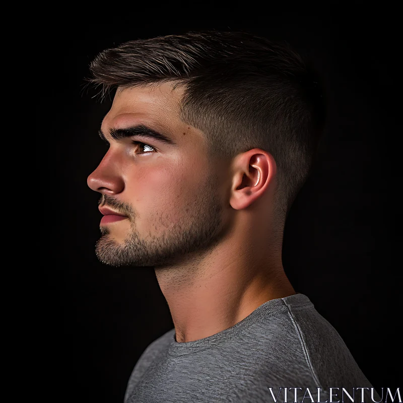 Man's Profile with Short Haircut and Beard AI Image