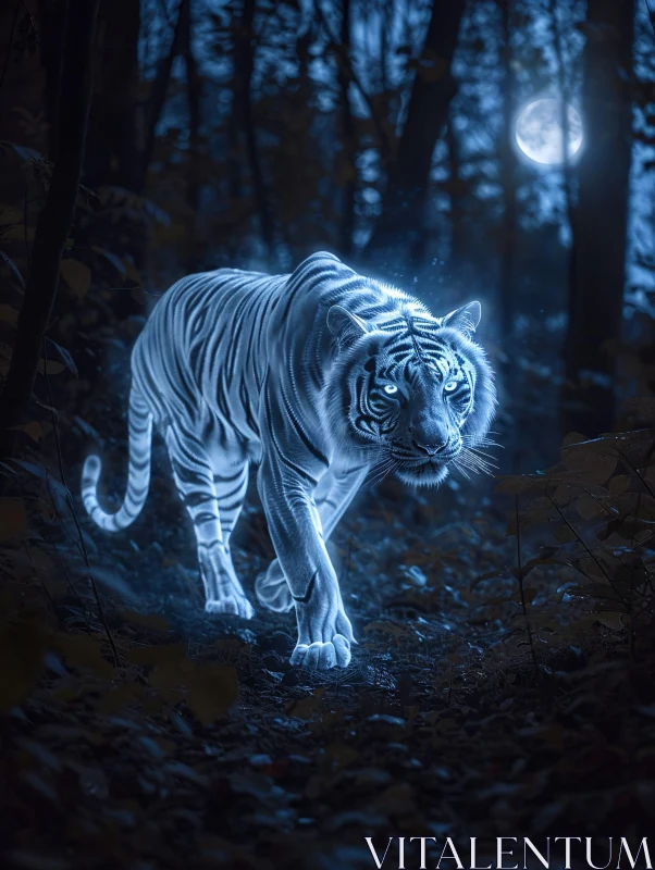 AI ART Glowing Tiger Under Moonlight