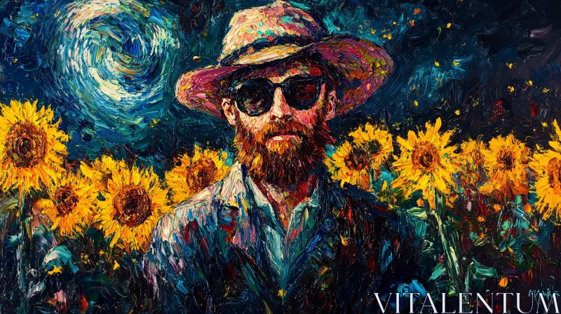 Man in Sunglasses with Sunflowers AI Image