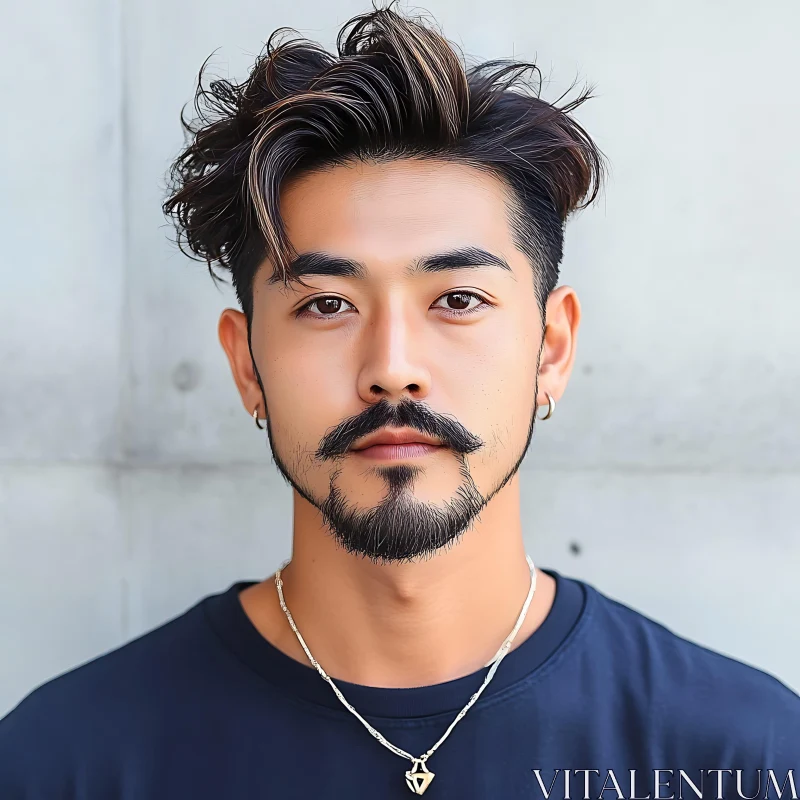 Close-Up of a Stylish Man with Beard and Hairstyle AI Image