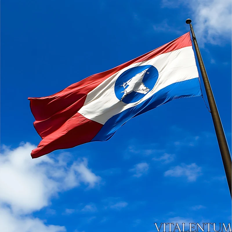 Tricolor Flag with Central Emblem Waving in Sky AI Image