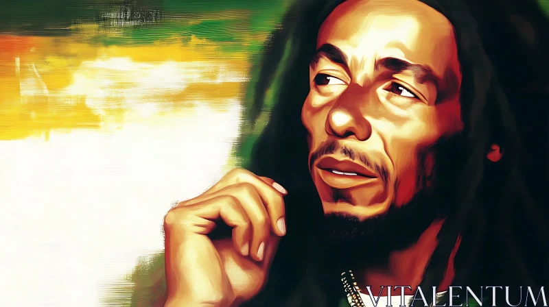 Thoughtful Gaze of a Reggae Musician AI Image