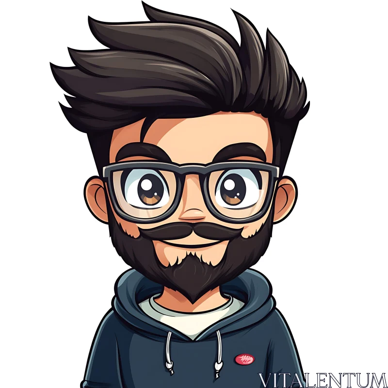 Illustration of Bearded Cartoon Character AI Image