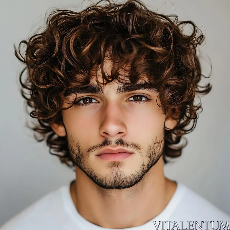 Curly Haired Man with Light Beard AI Image