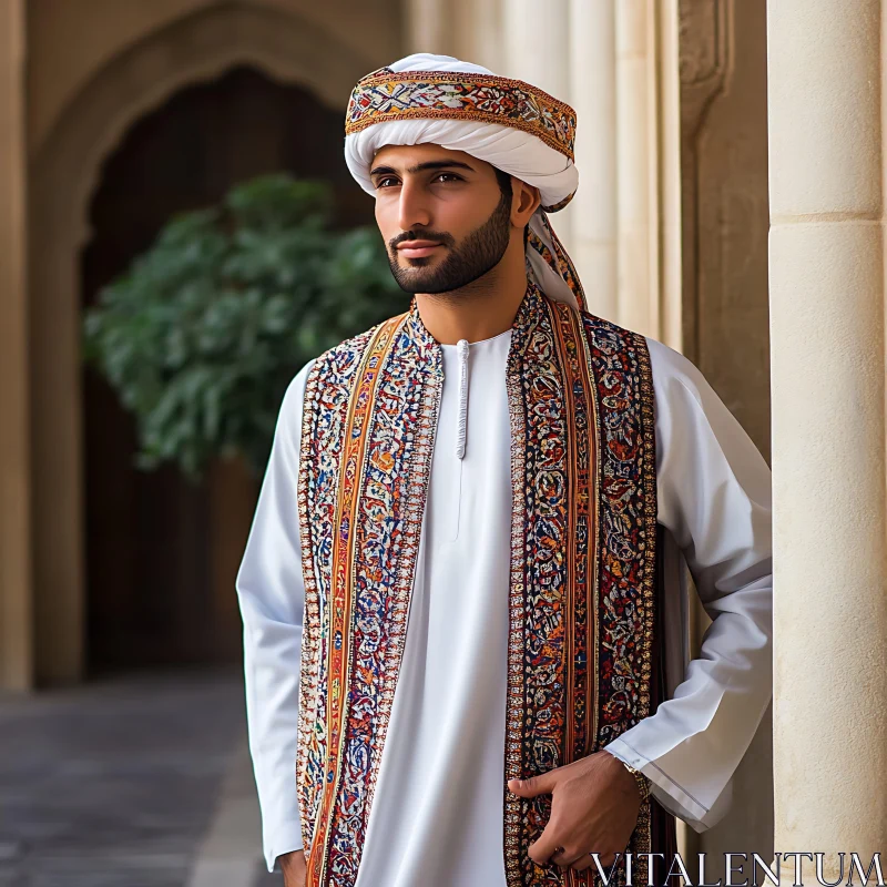 Cultural Portrait of a Man in Ornate Traditional Clothing AI Image