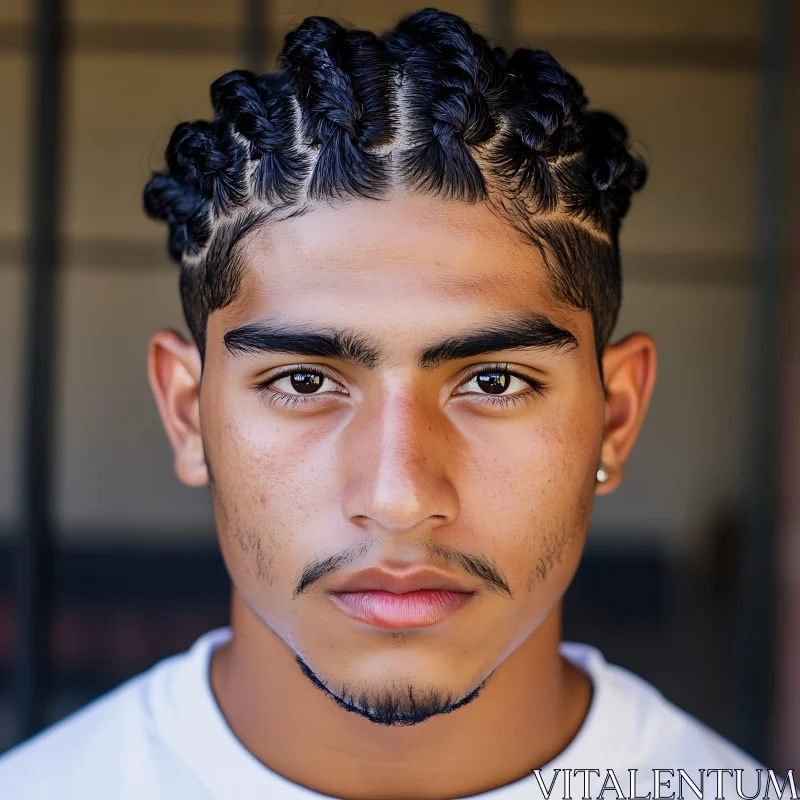 Young Man with Braids and Defined Features AI Image