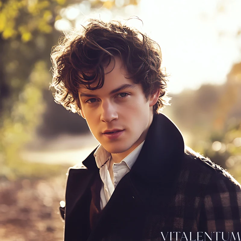 Outdoor Portrait of a Young Man in Autumn AI Image