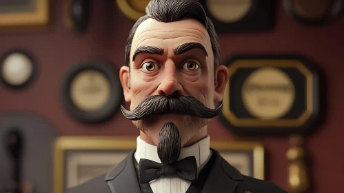 Gentleman with Mustache in Black Suit Portrait