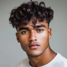 Portrait of Young Man with Brown Expressive Eyes